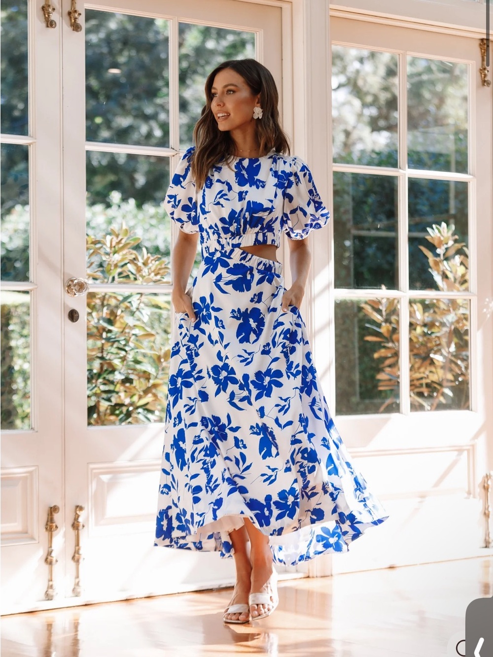 PETAL & PUP AMINAH PUFF SLEEVE DRESS - BLUE FLORAL SMALL B570